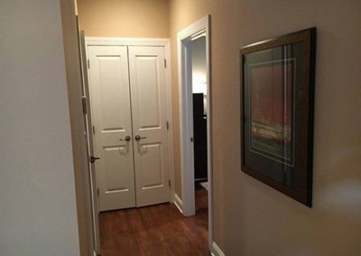 a newly painted hallway of a home
