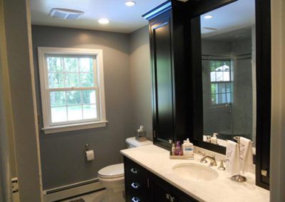 a newly painted gray color bathroom
