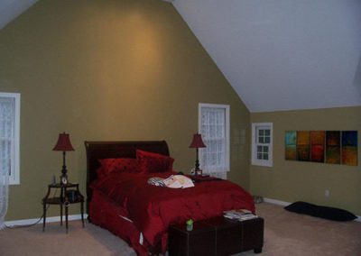 a room with olive colored paint