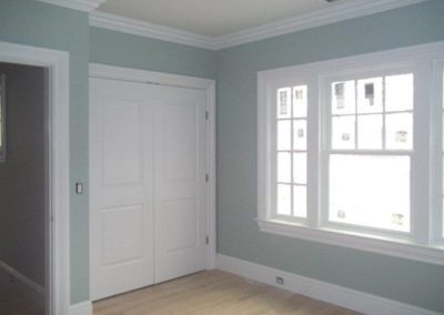 a room with blue painted walls